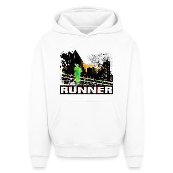 Coureur - Sweat à capuche unisexe oversize épais SPREAD - blanc - Devant - AI Model Female 172 dark (172cm) & AI Model Male 185 light (185cm)