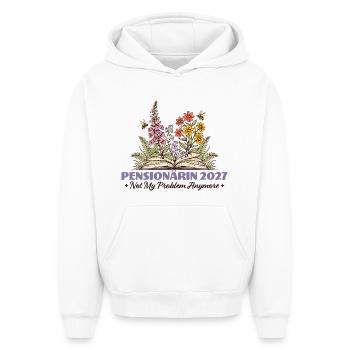 Retraité 2027 : Ce n’est plus mon problème - Sweat à capuche unisexe oversize épais SPREAD - blanc - Devant - AI Model Female 172 dark (172cm) & AI Model Male 185 light (185cm)
