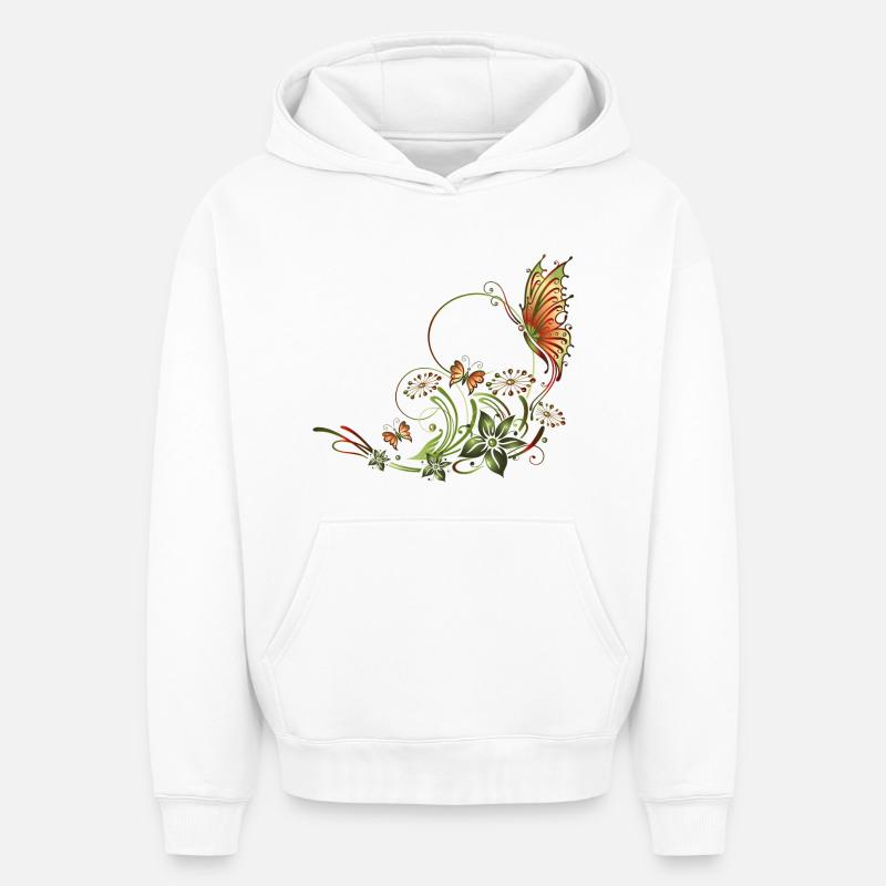 Schmetterlinge mit floralen Elementen - Sweat à capuche unisexe oversize épais SPREAD - blanc