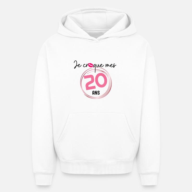 je croque mes 20 ans - Sweat à capuche unisexe oversize épais SPREAD - blanc