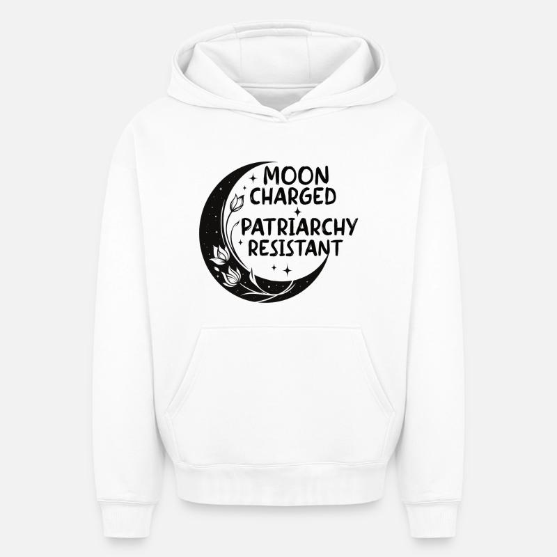 Moon chargée, résistante au patriarcat - Sweat à capuche unisexe oversize épais SPREAD - blanc