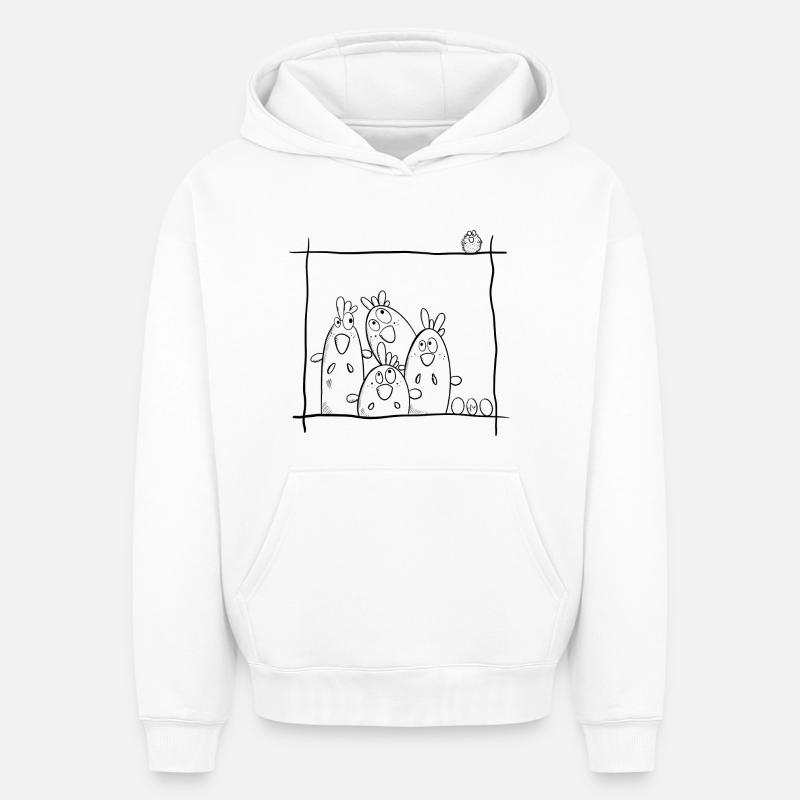 Poulets heureux - Sweat à capuche unisexe oversize épais SPREAD - blanc