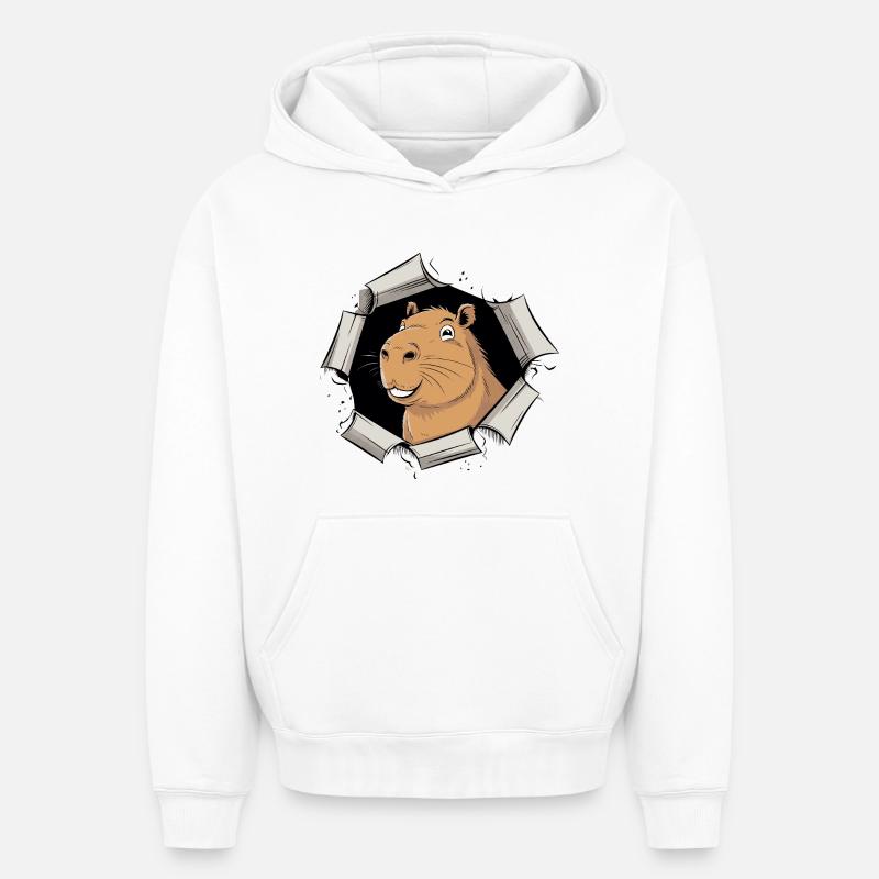 Capybara Comic – friedlicher Durchbruch - Oversized Heavyweight Unisex Hoodie - Weiß