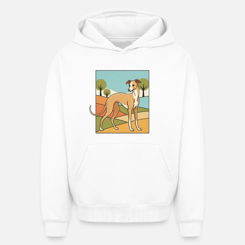 Lévrier italien - Sweat à capuche unisexe oversize épais SPREAD - blanc