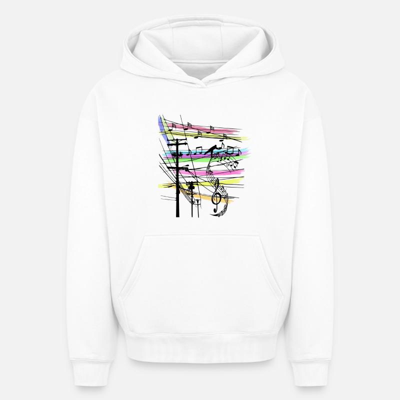 Notes de musique - Sweat à capuche unisexe oversize épais SPREAD - blanc