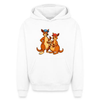 Kangaroo Family Cartoon - Oversized Heavyweight Unisex Hoodie - white - Front - AI Model Female 172 dark (172cm) & AI Model Male 185 light (185cm)