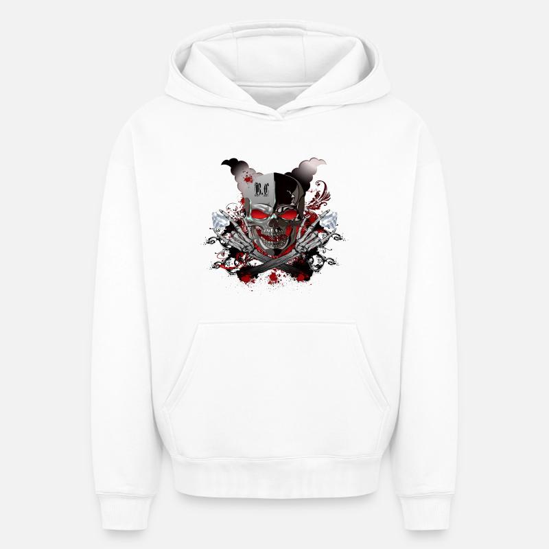 Diamant Skull - Sweat à capuche unisexe oversize épais SPREAD - blanc