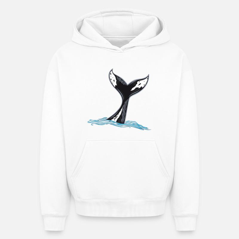 Rorqual commun - Sweat à capuche unisexe oversize épais SPREAD - blanc