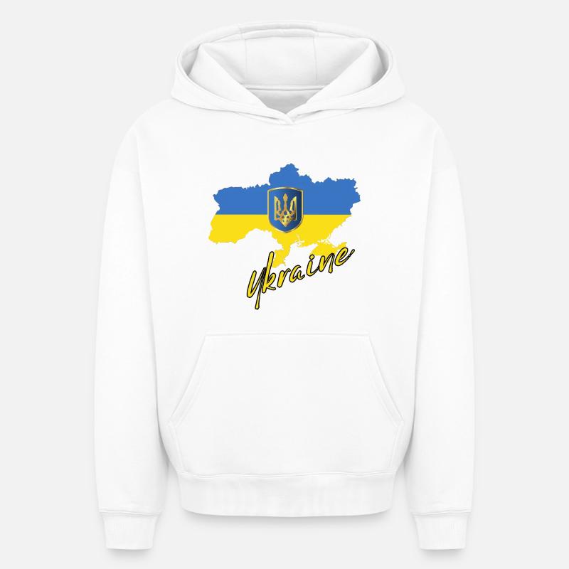 Fierté ukrainienne, drapeau ukrainien - Sweat à capuche unisexe oversize épais SPREAD - blanc