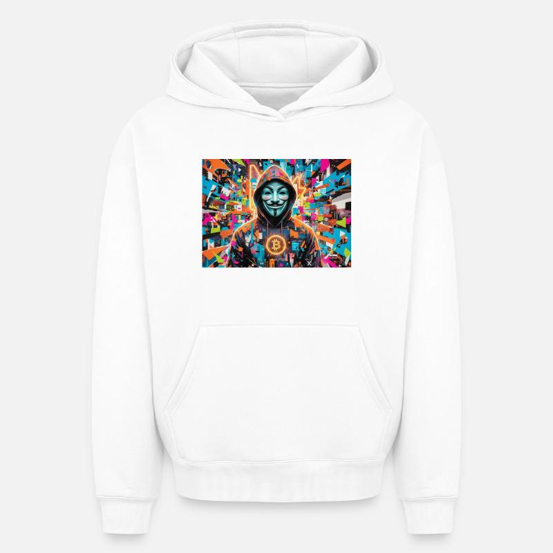 Bitcoin Bazooka - PopArt - Satoshi 3 - Sweat à capuche unisexe oversize épais SPREAD - blanc