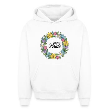 Équipe Mariée pour les fiançailles - Sweat à capuche unisexe oversize épais SPREAD - blanc - Devant - AI Model Female 172 dark (172cm) & AI Model Male 185 light (185cm)