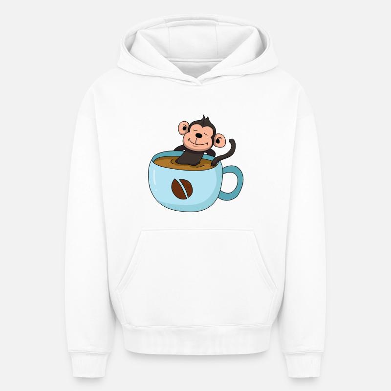 Kaffee-Äffchen - Oversized Heavyweight Unisex Hoodie - Weiß