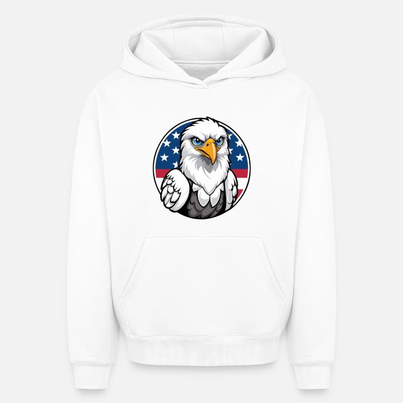 États-Unis et USA Eagle - Sweat à capuche unisexe oversize épais SPREAD - blanc