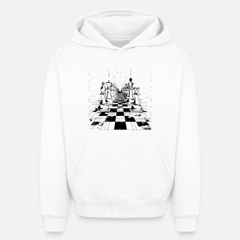 Graphismes d’échecs - Sweat à capuche unisexe oversize épais SPREAD - blanc