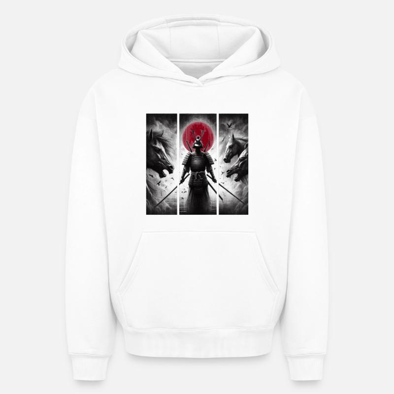 Samouraï - Sweat à capuche unisexe oversize épais SPREAD - blanc