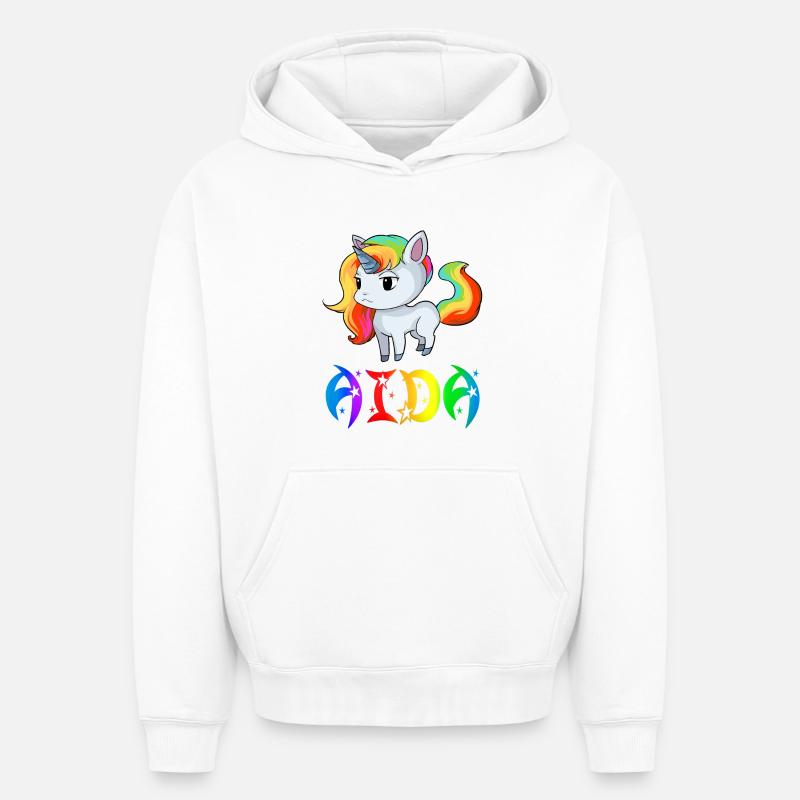 Einhorn Aida - Sweat à capuche unisexe oversize épais SPREAD - blanc