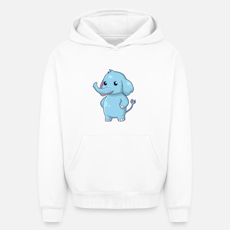 debout Elephant - Sweat à capuche unisexe oversize épais SPREAD - blanc