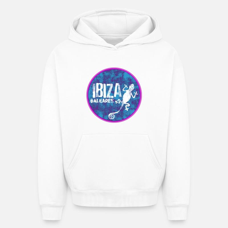 Ibiza Îles Baléares - Sweat à capuche unisexe oversize épais SPREAD - blanc