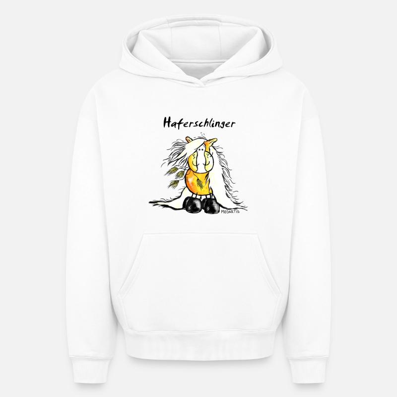 "Haferschlinger" - Haflinger - Hafi - Cheval - Sweat à capuche unisexe oversize épais SPREAD - blanc