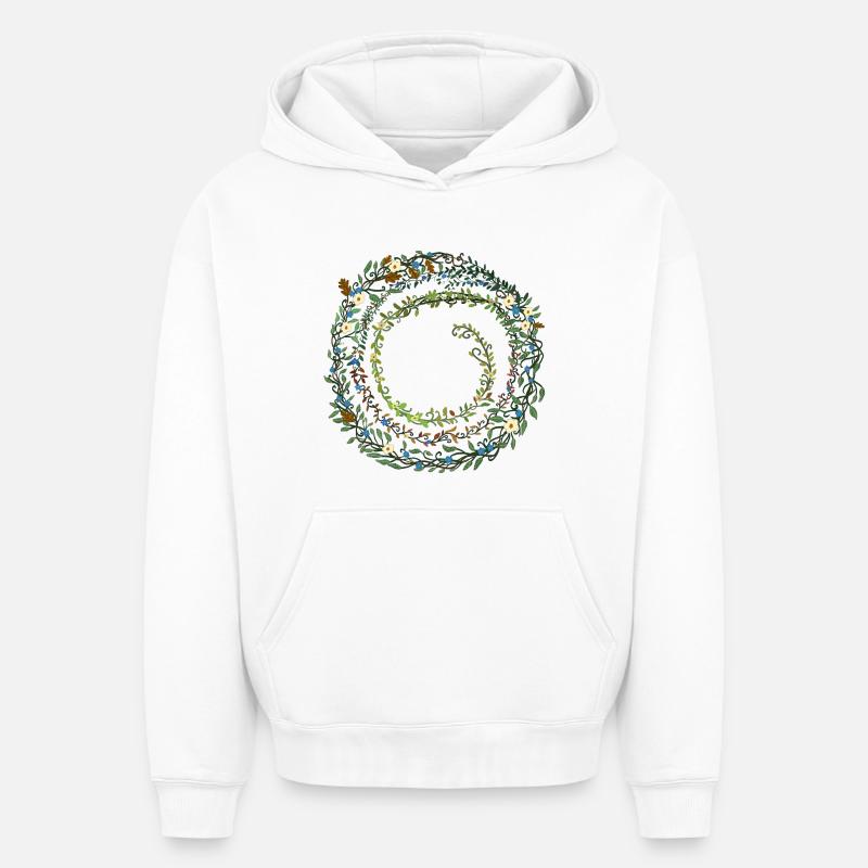 feuilles - Sweat à capuche unisexe oversize épais SPREAD - blanc