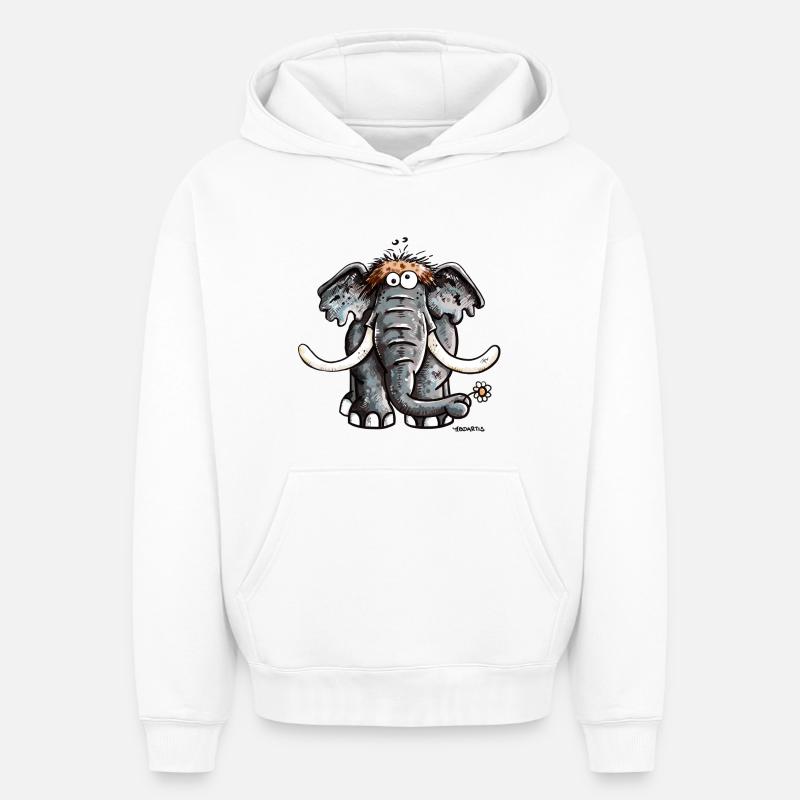 Éléphant avec fleur - Sweat à capuche unisexe oversize épais SPREAD - blanc