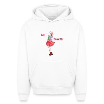 Girl Power Mädchenpower Power Girl Geschenk - Oversized Heavyweight Unisex Hoodie - Weiß - Vorne - AI Model Female 172 dark (172cm) & AI Model Male 185 light (185cm)