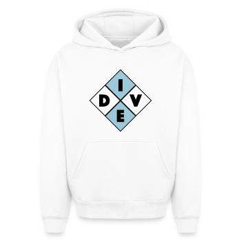 Dive - Oversized Heavyweight Unisex Hoodie - Weiß - Vorne - AI Model Female 172 dark (172cm) & AI Model Male 185 light (185cm)