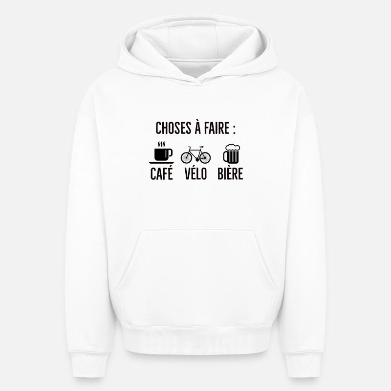 Café Vélo Bière - Sweat à capuche unisexe oversize épais SPREAD - blanc