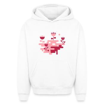 The Blob Garden l Pink & Viva Magenta - Oversized Heavyweight Unisex Hoodie - white - Front - AI Model Female 172 dark (172cm) & AI Model Male 185 light (185cm)