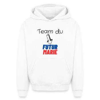 EVG Team Futur Marié. Enterrement vie célibataire - Sweat à capuche unisexe oversize épais SPREAD - blanc - Devant - AI Model Female 172 dark (172cm) & AI Model Male 185 light (185cm)