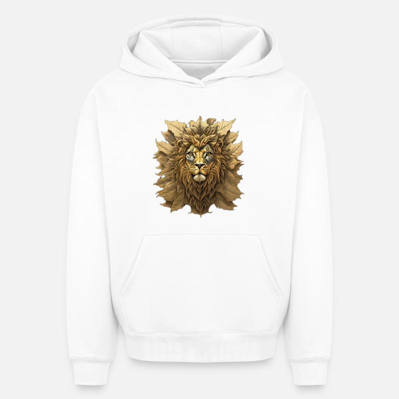 Portrait du Lion feuille d’automne - Sweat à capuche unisexe oversize épais SPREAD - blanc