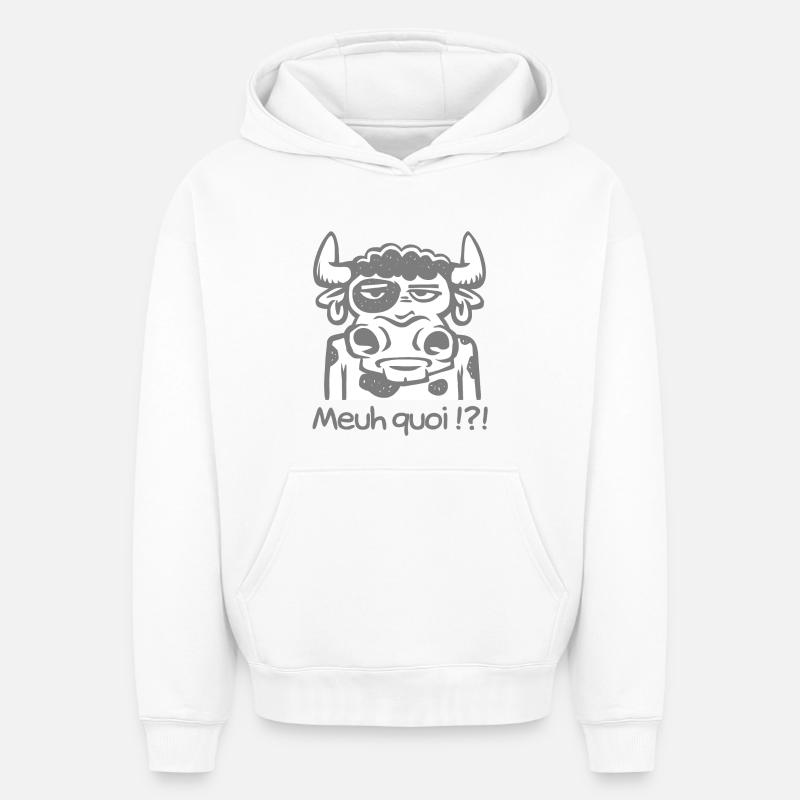 Meuh quoi ! - Sweat à capuche unisexe oversize épais SPREAD - blanc