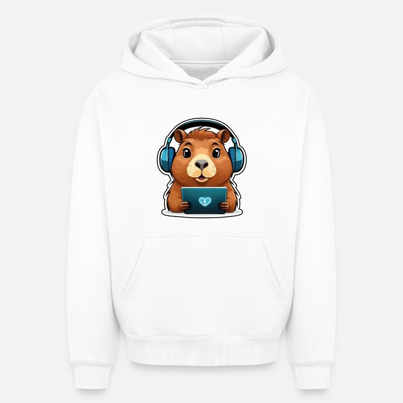 Capybara mit Computer - Oversized Heavyweight Unisex Hoodie - Weiß