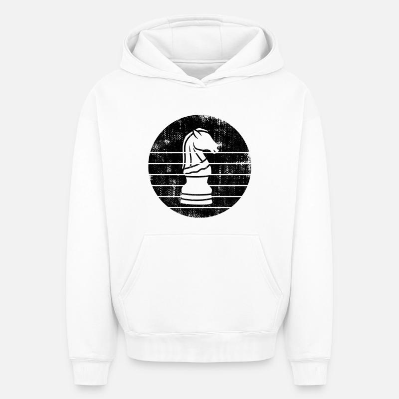 Dessin de chevalier d’échecs - Sweat à capuche unisexe oversize épais SPREAD - blanc