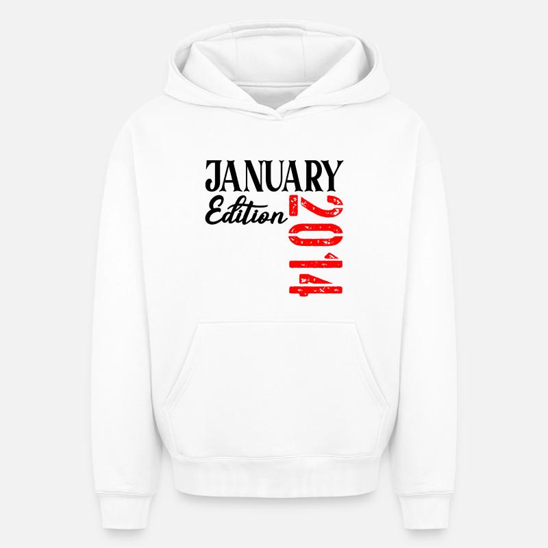 13 ans - 13e anniversaire janvier 2014 - Sweat à capuche unisexe oversize épais SPREAD - blanc