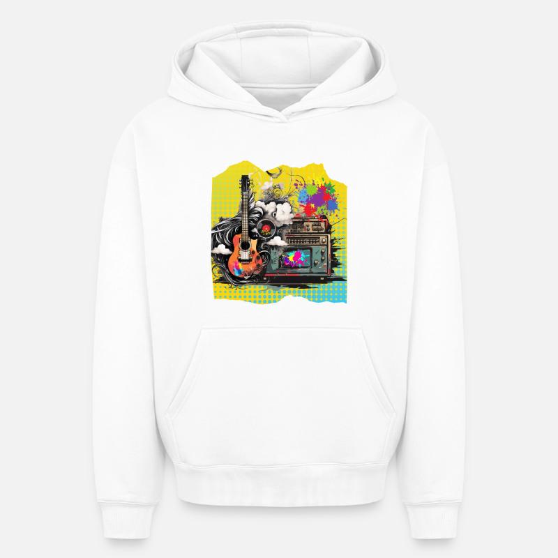 Pop Art Musique Pop - Sweat à capuche unisexe oversize épais SPREAD - blanc