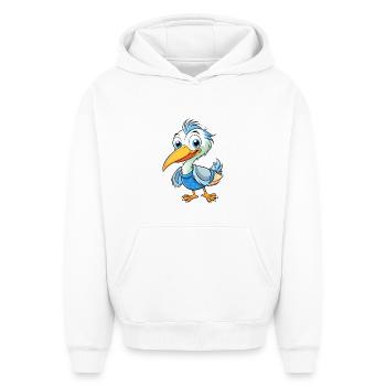 Héron mignon personnage de dessin animé Kawaii Clipart - Sweat à capuche unisexe oversize épais SPREAD - blanc - Devant - AI Model Female 172 dark (172cm) & AI Model Male 185 light (185cm)
