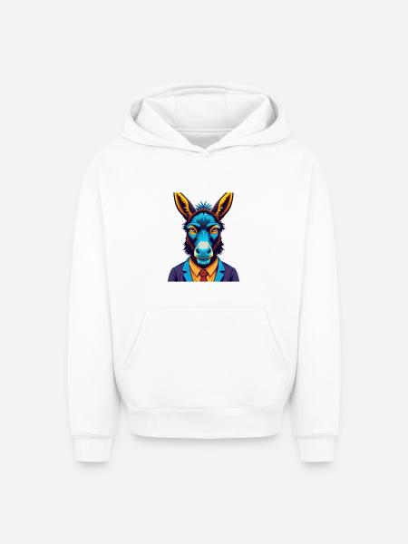 Asino colorato kawaii personaggio dei cartoni animati clipart - Felpa unisex con cappuccio oversize pesante SPREAD - bianco