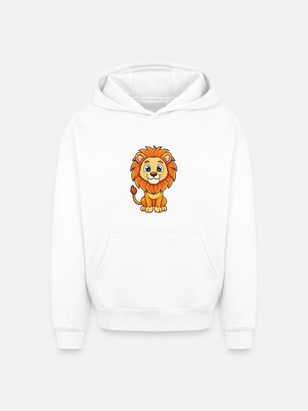 Leone simpatico personaggio dei cartoni animati Kawaii Clipart - Felpa unisex con cappuccio oversize pesante SPREAD - bianco