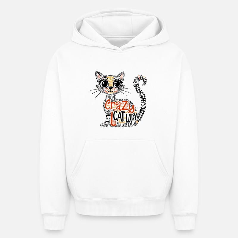 Crazy Cat Lady - Sweat à capuche unisexe oversize épais SPREAD - blanc