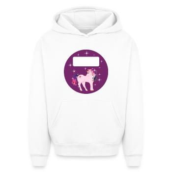 School Decal Round - Fantasy Unicorn - Purple - Oversized Heavyweight Unisex Hoodie - white - Front - AI Model Female 172 dark (172cm) & AI Model Male 185 light (185cm)