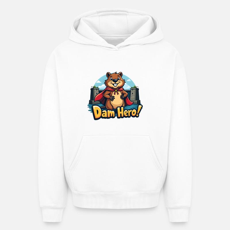 Beaver Hero – Héros du barrage ! - Sweat à capuche unisexe oversize épais SPREAD - blanc