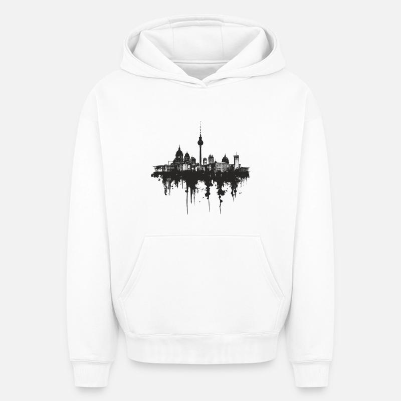 Horizon de Berlin - Sweat à capuche unisexe oversize épais SPREAD - blanc