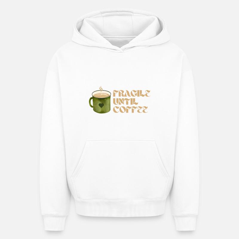 Fragile jusqu’au café – Fun Coffee Design - Sweat à capuche unisexe oversize épais SPREAD - blanc