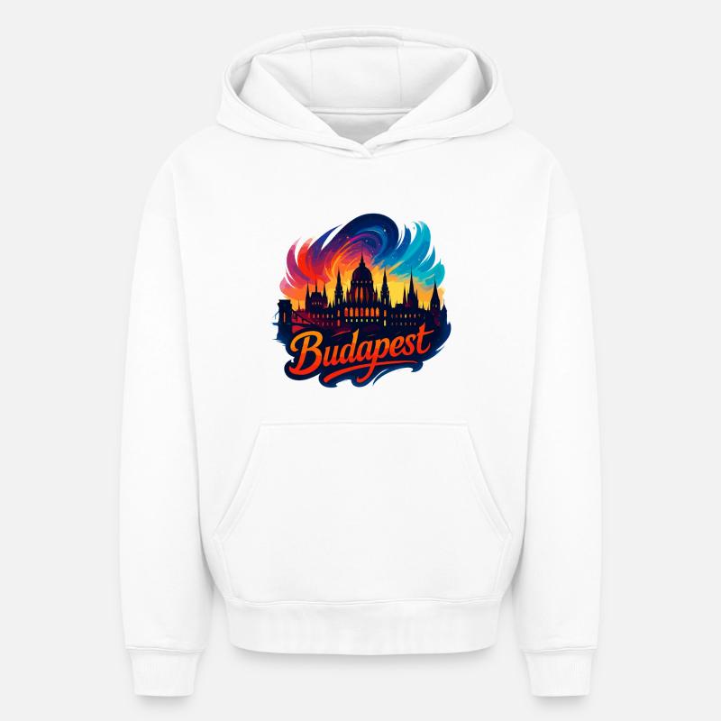 Budapest Capitale Hongrie Silhouette Cadeau - Sweat à capuche unisexe oversize épais SPREAD - blanc
