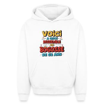 Senior Humor Surprise Birthday - Oversized Heavyweight Unisex Hoodie - white - Front - AI Model Female 172 dark (172cm) & AI Model Male 185 light (185cm)