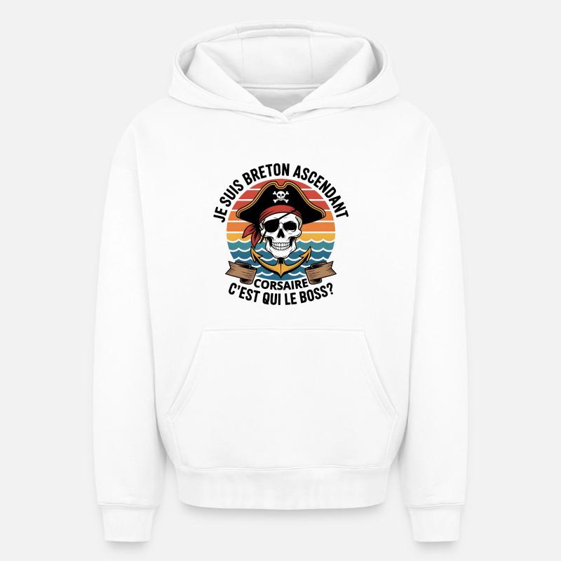 Piratenschädel mit bunter Anker - Oversized Heavyweight Unisex Hoodie - Weiß