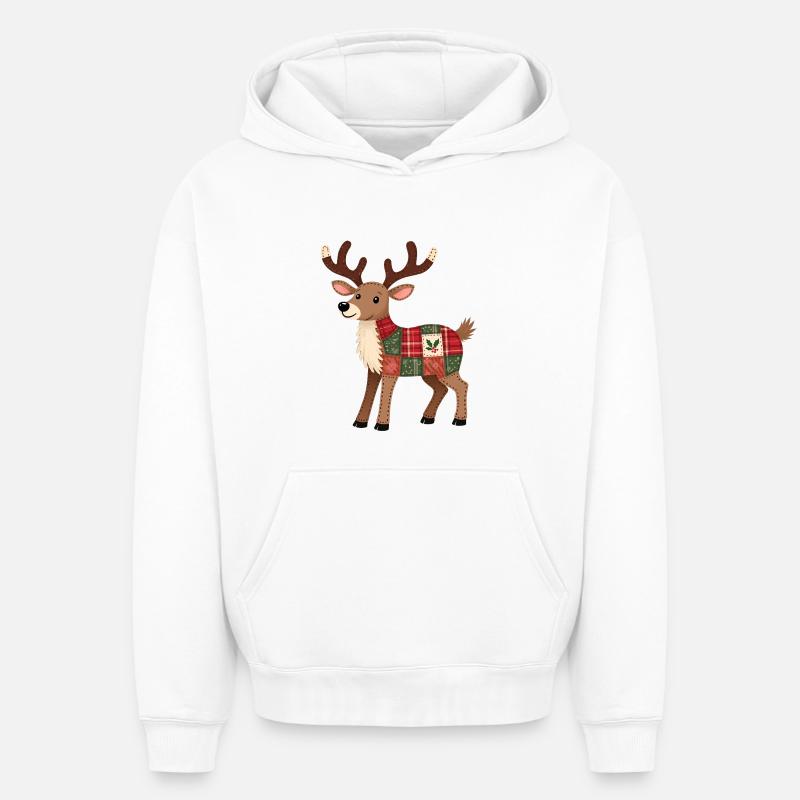 Patchwork Renne Noël - Sweat à capuche unisexe oversize épais SPREAD - blanc