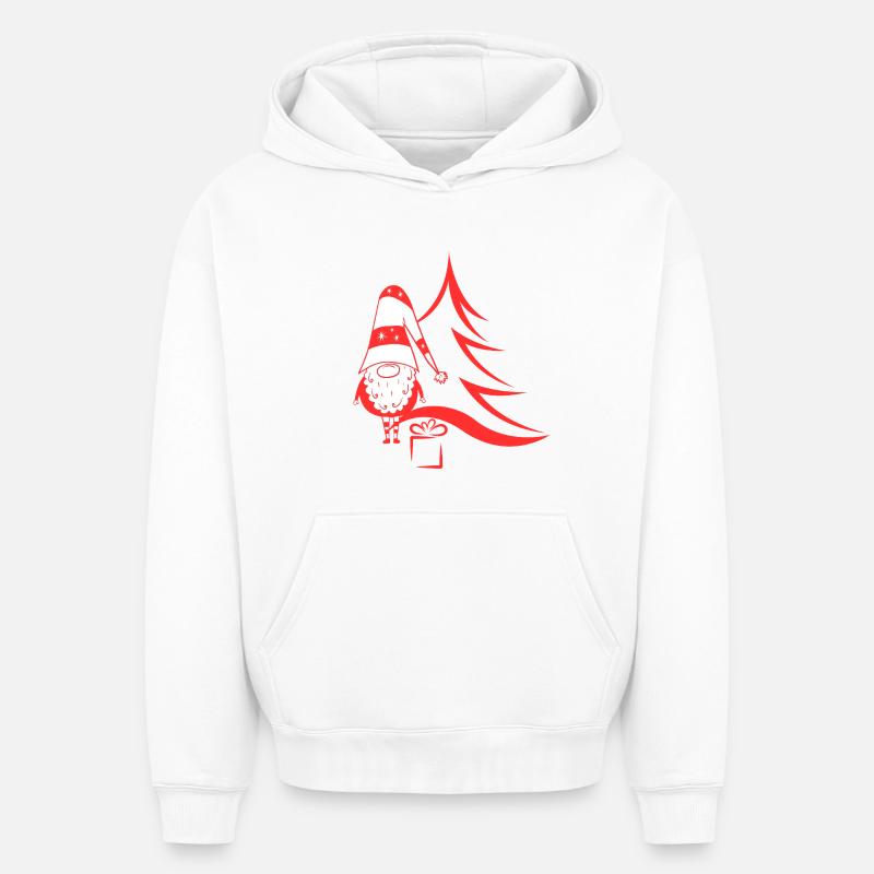 Gnome de Noël rouge - Sweat à capuche unisexe oversize épais SPREAD - blanc