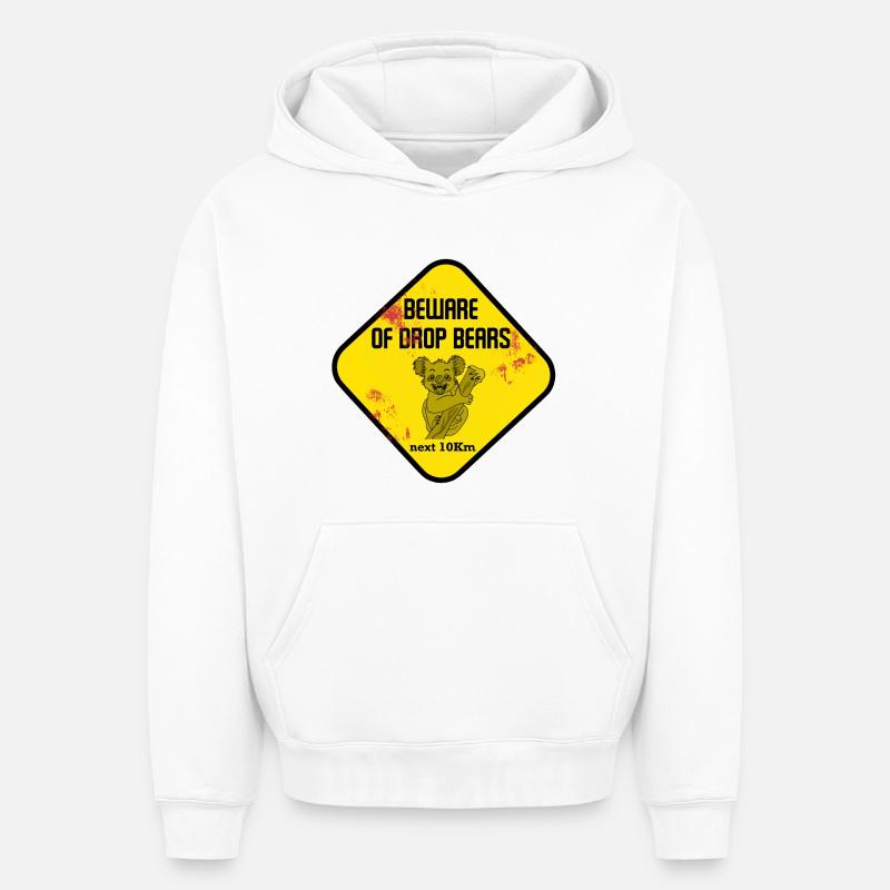 Signe d’avertissement : Drop Bears - Sweat à capuche unisexe oversize épais SPREAD - blanc